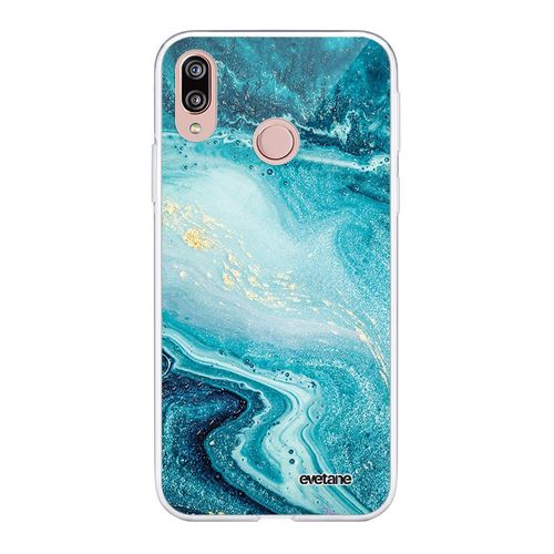 Coque Huawei P20 Lite Silicone Transparente Bleu Nacré Marbre Ultra Resistant Protection Housse Motif Ecriture Tendance Evetane