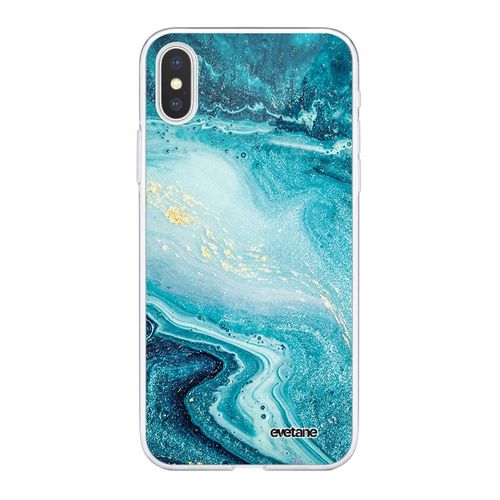 Coque Iphone Xs Max Silicone Transparente Bleu Nacré Marbre Ultra Resistant Protection Housse Motif Ecriture Tendance Evetane