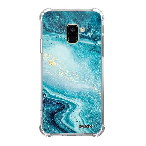 Coque Samsung Galaxy A8 2018 Anti-Choc Souple Angles Renforcés Transparente Bleu Nacré Marbre Evetane.