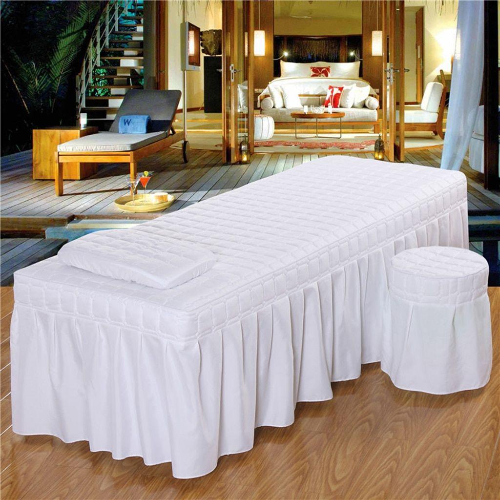 Couleur Blanc S Table de Massage jupe lit cantonniere feuille avec trou de visage beaute literie lin Rakuten