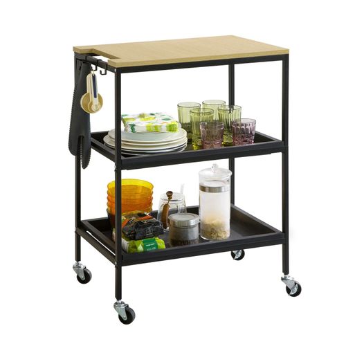 Sobuy Svw13-Sch Chariot De Bar Chariot De Rangement À L'île De Cuisine Desserte À Roulettes Table Roulante Chariot De Service Roulant Avec 2 Plateaux Amovibles Et 3 Crochets, 60 X 41 X 81 Cm (Noir)