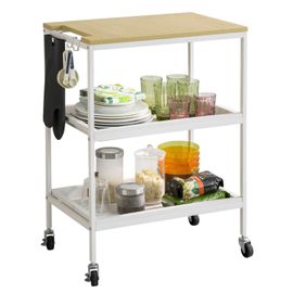 Sobuy Svw13-W Chariot De Bar Chariot De Rangement À L'île De Cuisine Desserte À Roulettes Table Roulante Chariot De Service Roulant Avec 2 Plateaux Amovibles Et 3 Crochets, 60 X 41 X 81 Cm