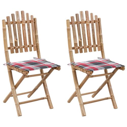 Vidaxl Chaises Pliables De Jardin 2 Pcs Avec Coussins Bambou