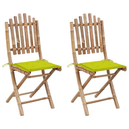 Vidaxl Chaises Pliables De Jardin 2 Pcs Avec Coussins Bambou