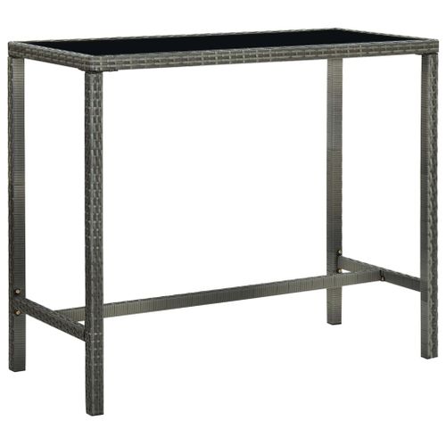 Vidaxl Table Bar De Jardin Gris 130x60x110 Cm Résine Tressée Et Verre