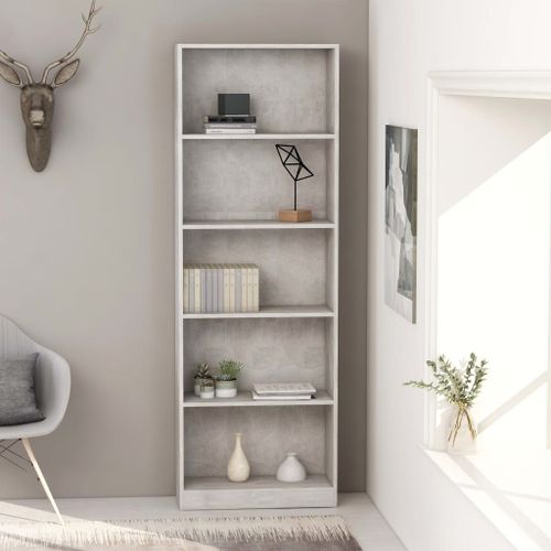 Vidaxl Bibliothèque À 5 Niveaux Gris Béton 60x24x175cm Bois Ingénierie