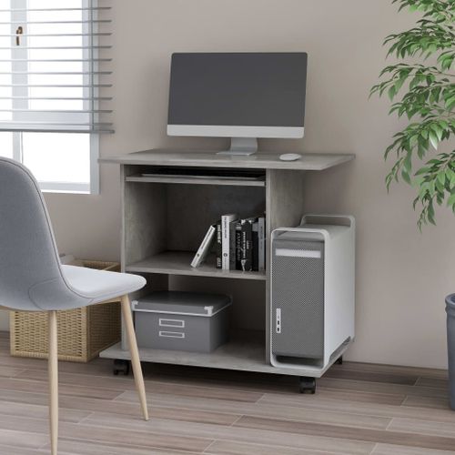Vidaxl Bureau D'ordinateur Gris Béton 80x50x75 Cm Bois D'ingénierie