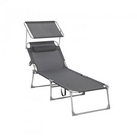 Chaise Longue Bain De Soleil Grand Modèle 200 Cm Charge 150 Kg Avec Appui Tête Dossier Et Parasol Inclinables Pliable Pour Jardin Anthracite Helloshop26 12_0001107