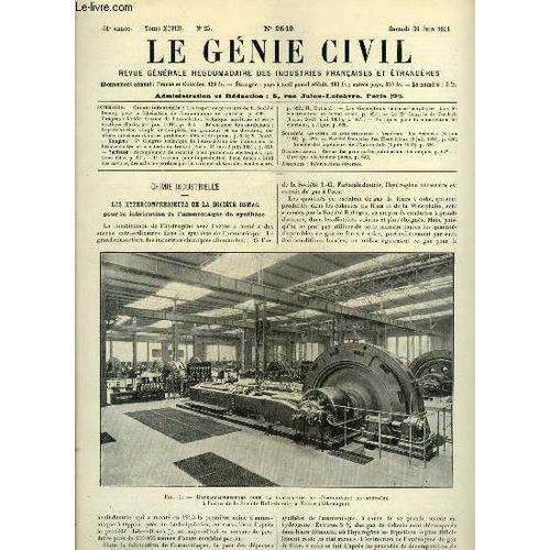 Le Génie Civil Tome Xcviii N° 25 - Les Hypercompresseurs De La Société Demag, Pour La Fabrication De L Ammoniaque De Synthèse, Xxxve Session De L Association Technique Maritime Et Aéronautique(...)