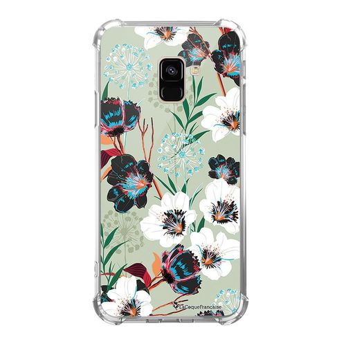 Coque Samsung Galaxy A8 2018 Anti-Choc Souple Angles Renforcés Transparente Fleurs Vert D'eau La Coque Francaise