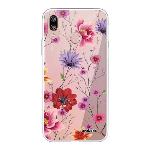Coque Huawei P20 Lite Silicone Transparente Fleurs Multicolores Ultra Resistant Protection Housse Motif Ecriture Tendance Evetane