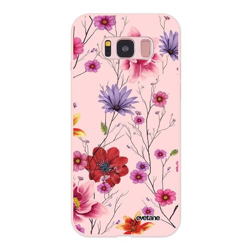 Coque Samsung Galaxy S8 Silicone Liquide Douce Rose Pâle Fleurs Multicolores Evetane.