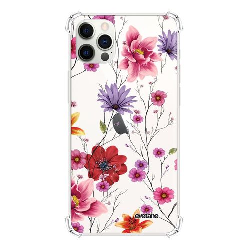 Coque Iphone 12/12 Pro Anti-Choc Souple Angles Renforcés Transparente Fleurs Multicolores Evetane.