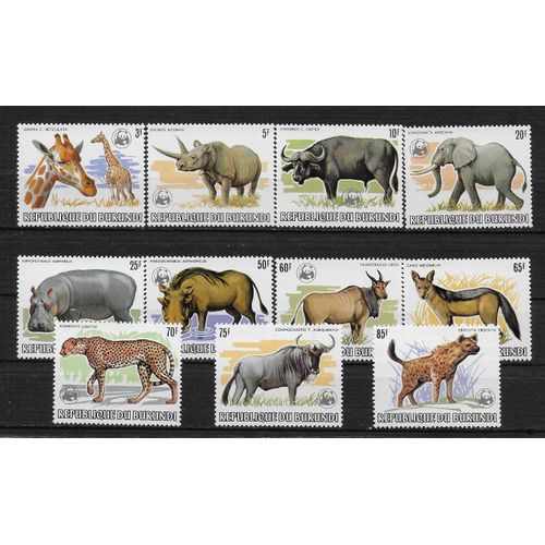 Burundi 1982 : Faune : Animaux Sauvages - Série De 11 Timbres De 468 F. Neufs ** Cote 945  Rare
