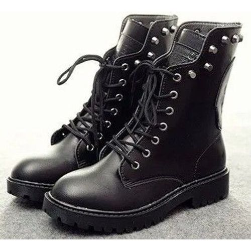 Neuves: Boots Rangers Chaussures Montantes Look Dr Martens Punk Rock - Simili Cuir Tête De Mort & Clous - Pointure 36 - Noir