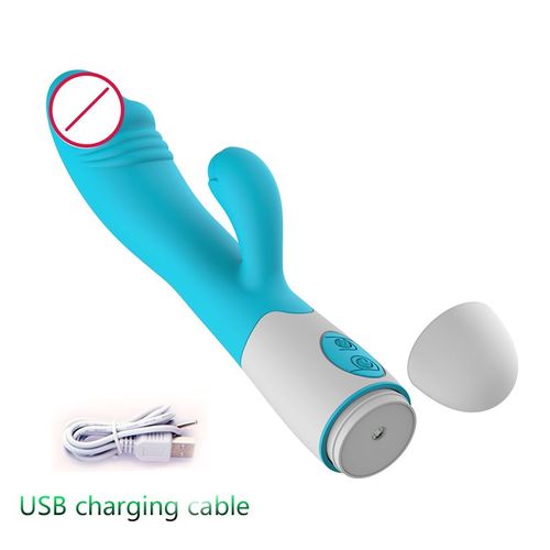 Vibromasseur Aste En Silicone Pour Femme,Adulte,Clitoris,Clitoris,Point G,Moteur Pour Touristes,Lapin,Jouet Sexuel,Femme,30 Vitesses - Type Bleu