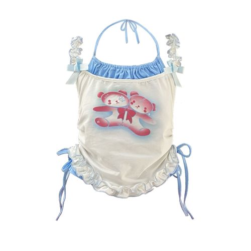 Débardeur Dos Nu En Dentelle Pour Femme,Imprimé Dessin,N?ud Licou Esthétique Y2k,Court Basique,Patchwork,Mode Sexy,Doux Et Précieux,Y-Women,2024