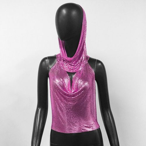 Haut À Bretelles Dos Nu À Col En V Pour Femme,Paillettes En Métal,Précieux Turban,Caraco Sexy,Festival Rave,Fête,Boîte De Nuit,2 Pièces