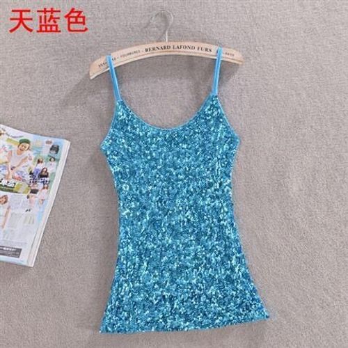 Chemisier Sexy À Paillettes Pour Femmes,Bling Brillant,Chemise En Fibre De Y,Chemisier Astronomique Multicolore,Haut À Bretelles,06 -