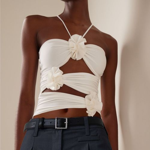 Hirigin-Bustier Court À Bretelles Florales 3d Chic Pour Femme,Caraco Licou Découpé,Haut Corset Ajusté,Y2k