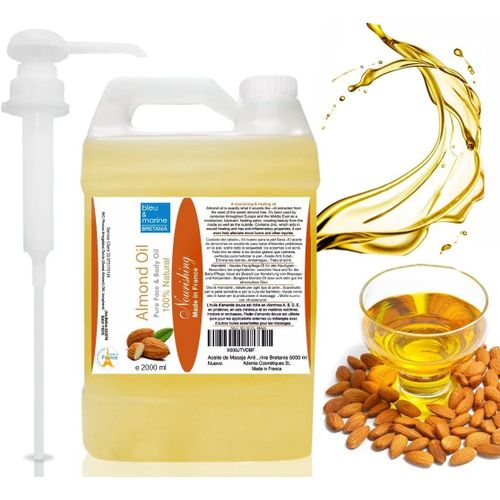 Huile De Massage Pure Végétale D'amande Douce Apaisante Et Adoucissante Sur Les Peaux Irritées Et Sèches Gerçures Des Seins Et Des Mains 100% Pure Et Naturelle 2000 Ml / 2 Litres 