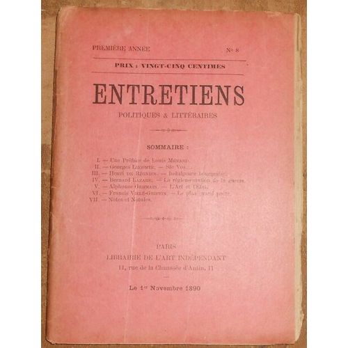 Entretiens Politiques Et Littéraires N°8