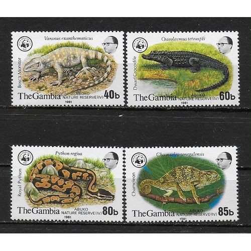 Gambie 1981 : Réserve Naturelle D'abuko : Reptiles - Série Entière De 4 Timbres Neufs ** Cote 90 
