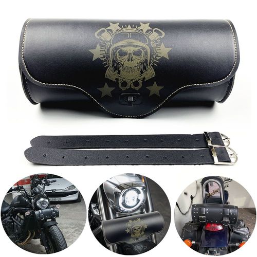 Sac À Outils Universel Noir Tête De Mort Pour Moto, Sacoche De Selle Pour Guidon, Fourche Avant, Rangement De Baril Arrière De Course
