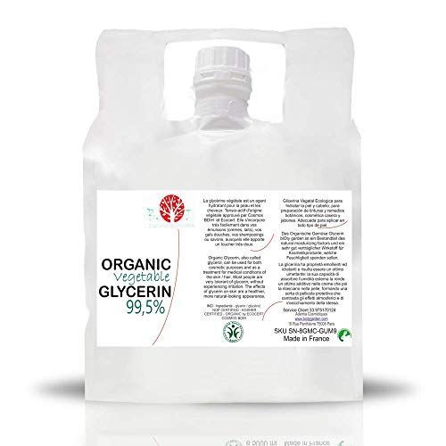 Glycérine Végétale Organique Pure 99.5 % Glycérol 100% Végétale, Base Liquide Bio Glycerine Alimentaire Garantie Sans Ogm Savon, Garantie Sans Ogm 5 Kg 