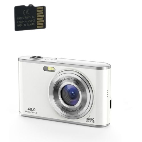 Appareil photo numérique 4K 48MP Webcam zoom 16x avec carte mémoire de 32 Go Argent