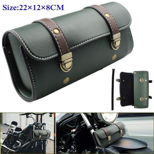 Sac À Outils En Cuir Pu Vert Pour Fourche De Moto, 1 Pièce, Sacoche Avant Et Arrière, Sacoches De Guidon Pour Accessoires Universels De Moto