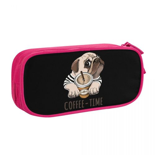 Boîte À Crayons Pour Animaux De Compagnie,Sac À Café,Carlin Amusant,Mignon Bouledogue Amoureux Des Animaux,Grands Sacs De Rangement,Fournitures Scolaires - Type Rose