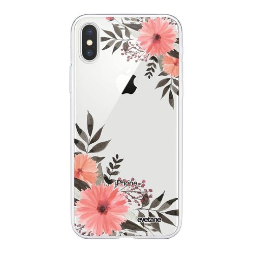 Coque Iphone Xs Max Silicone Transparente Fleurs Roses Ultra Resistant Protection Housse Motif Ecriture Tendance Evetane