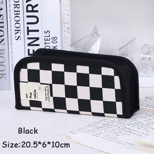 Trousse À Crayons Transparente À Carreaux Noir Et Blanc,Boîte De Papeterie De Grande Capacité,Fournitures Scolaires Japonaises Et Coréennes - Type Black