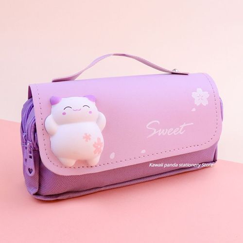 Étui À Crayons 3d Kawaii Avec 3 Couches,Ours Mignon,Cuir Imperméable,Évaluation Esthétique,Fournitures Scolaires,Papeterie - Type Bear-Purple