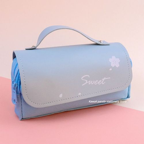 Étui À Crayons 3d Kawaii Avec 3 Couches,Ours Mignon,Cuir Imperméable,Évaluation Esthétique,Fournitures Scolaires,Papeterie - Type Blue