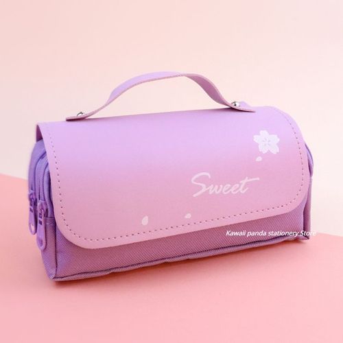 Étui À Crayons 3d Kawaii Avec 3 Couches,Ours Mignon,Cuir Imperméable,Évaluation Esthétique,Fournitures Scolaires,Papeterie - Type Purple