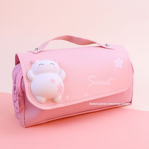 Étui À Crayons 3d Kawaii Avec 3 Couches,Ours Mignon,Cuir Imperméable,Évaluation Esthétique,Fournitures Scolaires,Papeterie - Type Bear-Pink