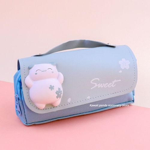 Étui À Crayons 3d Kawaii Avec 3 Couches,Ours Mignon,Cuir Imperméable,Évaluation Esthétique,Fournitures Scolaires,Papeterie - Type Bear-Blue