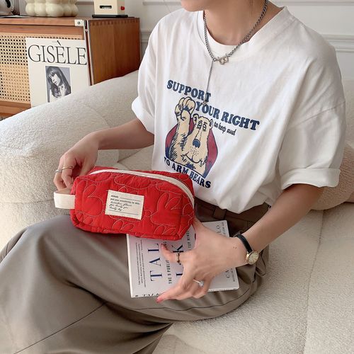 Trousse À Crayons Brodée Lapin Rouge Et Blanc Pour Fille,Sac À Stylos De Grande Capacité,Fournitures Scolaires Kawaii - Type Red L