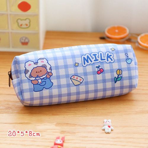 Trousse À Crayons En Cuir Pu Kawaii Pour Filles,Sacs À Crayons À Grille,École Coréenne,Fournitures Scolaires,Surintendant,Ours #A