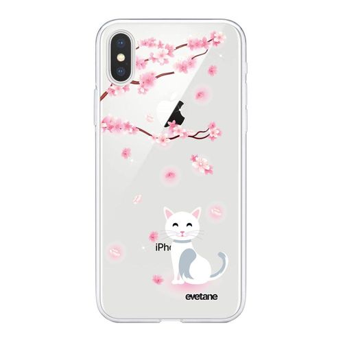 Coque Iphone Xs Max Silicone Transparente Chat Et Fleurs Ultra Resistant Protection Housse Motif Ecriture Tendance Evetane