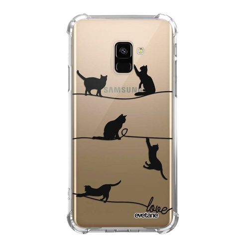 Coque Samsung Galaxy A8 2018 Anti-Choc Souple Angles Renforcés Transparente Chat Lignes Evetane