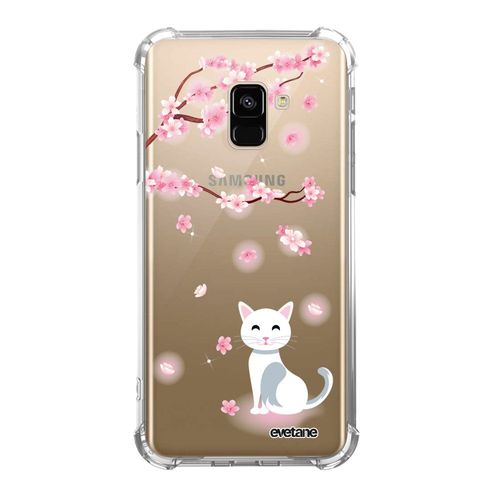 Coque Samsung Galaxy A8 2018 Anti-Choc Souple Angles Renforcés Transparente Chat Et Fleurs Evetane