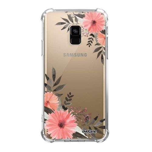 Coque Samsung Galaxy A8 2018 Anti-Choc Souple Angles Renforcés Transparente Fleurs Roses Evetane