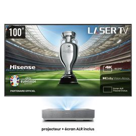 Hisense Laser TV 100L5HD - Projecteur DLP - laser - 2700 lumens - 3840 x 2160 - 16:9 - 4K - objectif à ultra courte focale - Wi-Fi / Bluetooth / LAN - blanc, argent - avec écran de projection 100