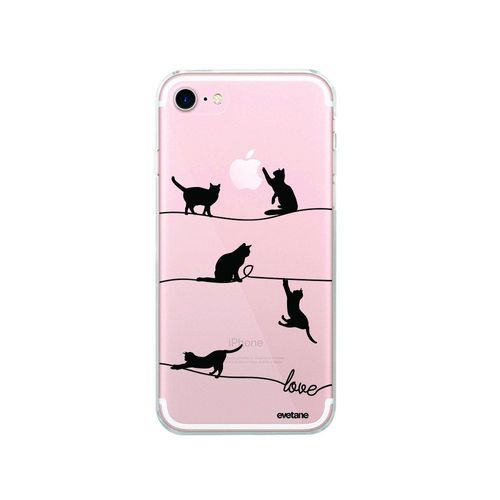 Coque Iphone 7/8/ Iphone Se 2020/ 2022 Silicone Transparente Chat Lignes Ultra Resistant Protection Housse Motif Ecriture Tendance Evetane