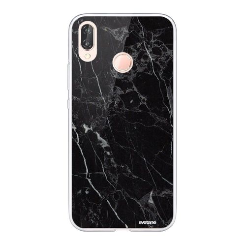 Coque Huawei P20 Lite Silicone Transparente Marbre Noir Ultra Resistant Protection Housse Motif Ecriture Tendance Evetane