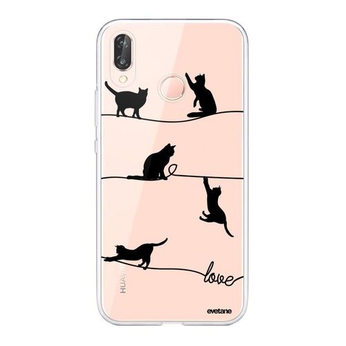 Coque Huawei P20 Lite Silicone Transparente Chat Lignes Ultra Resistant Protection Housse Motif Ecriture Tendance Evetane