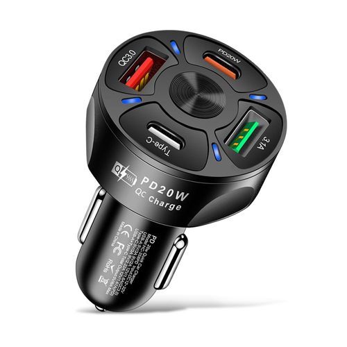 20w Rapide Chargeur De Voiture Mini Usb 4 Ports Type-C Pd Charge Rapide Pour Iphone Xiaomi Huawei Chargeur De Téléphone Portable Adaptateur De Voiture
